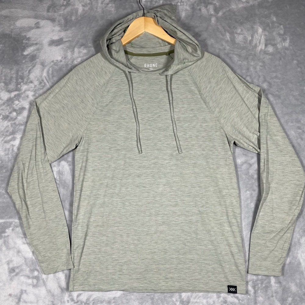 Rhone Reign Hoodie Mens Medium Sage Green Heathered Long Sleeve Performance Top